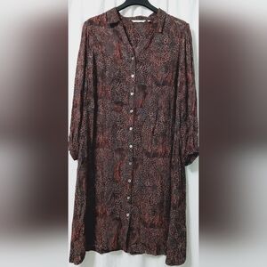 Soft Surroundings Sheer Leopard Animal Print Button-Up Midi Dress Size 2X